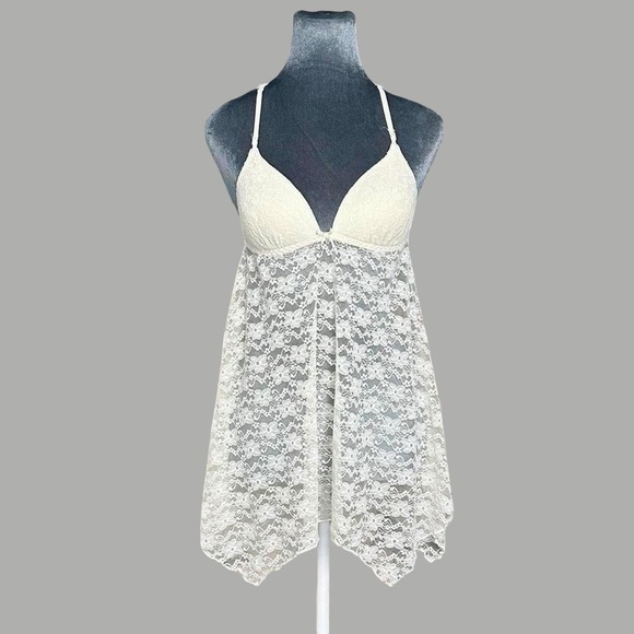 Linea Donatella sheer white lace asymmetrical mini babydoll dress / cami top S - Picture 1 of 8